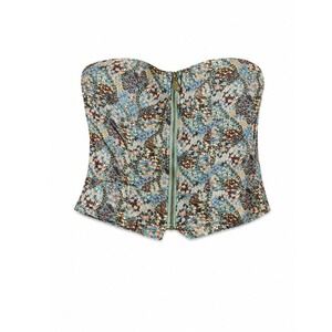 Wet Seal Floral Corset Cropped Zip Top Women M Green Y2K Padded Cup Cottagecore
